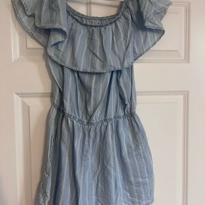 Cisono Blue Striped Chambray Romper Medium Ruffled Summer Beach